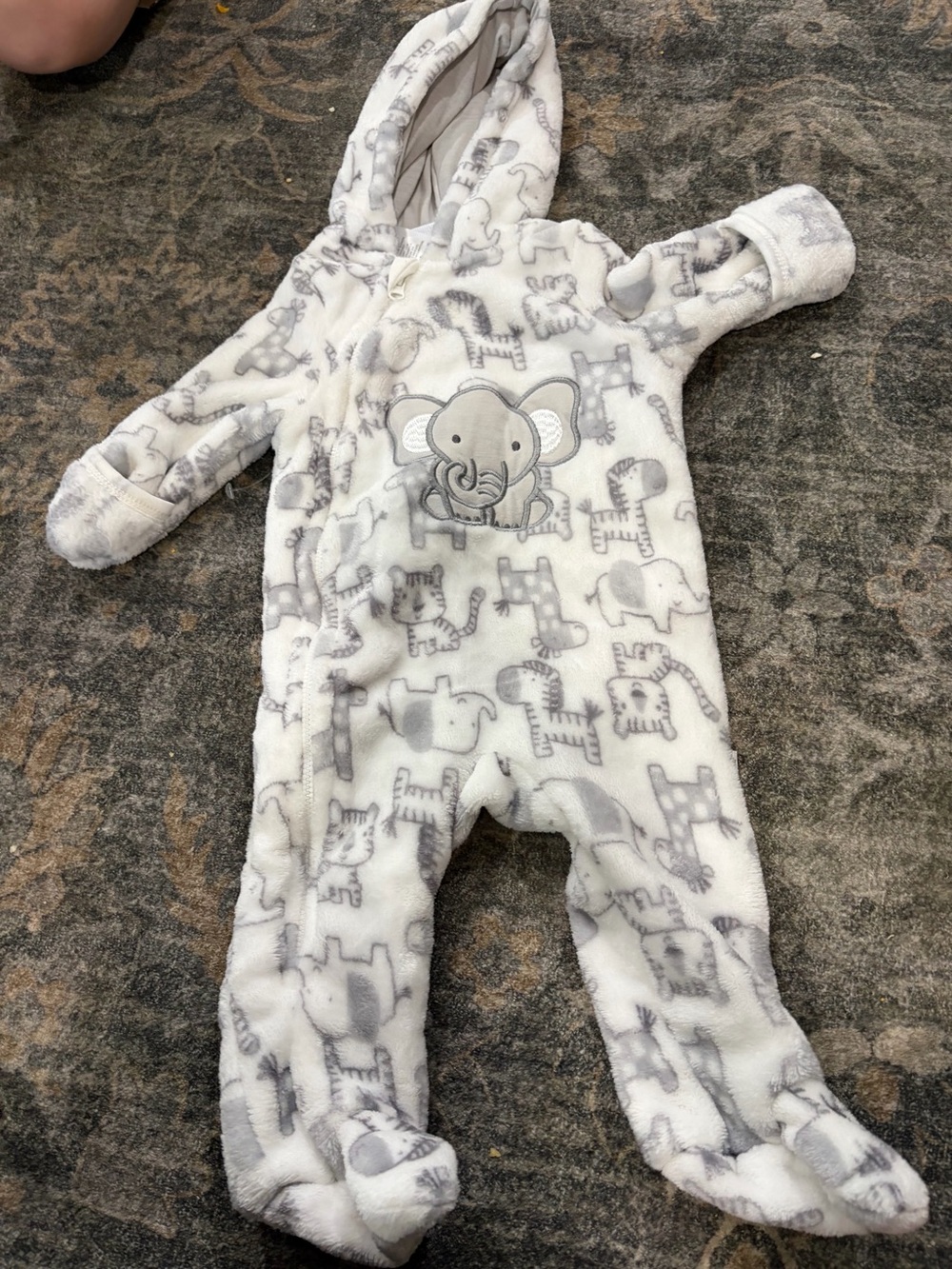 Gray & White Elephant Hooded Footie One-Piece for Kids